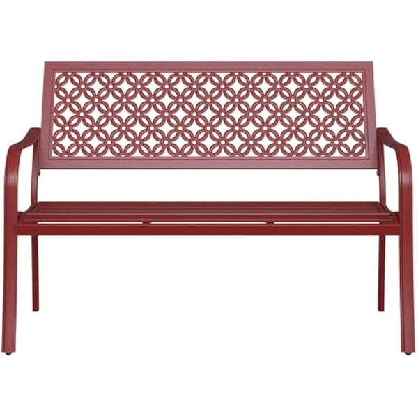 Grand patio Garden Bench, Outdoor Bench with 2-3 Seater, Rust Resistant, Stamped Pattern, Choice of Colours, Suitable for Indoor, Outdoor, Patio, Park (Bossa Nova Red)