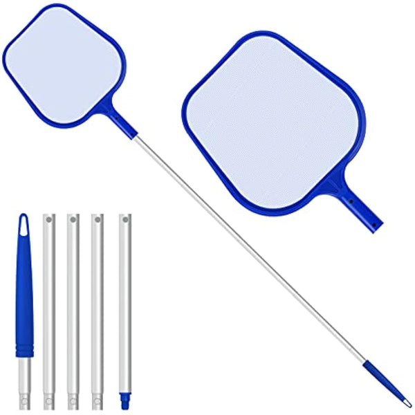 Jsdoin Swimming Pool Skimmer Net, Adjustable 5 Connecting 48Inch Aluminium Telescopic Pole, Pond Nets for Cleaning, Fine Mesh Leaf Skimmer Netting for Garden Pond Hot Tub Net, Blue