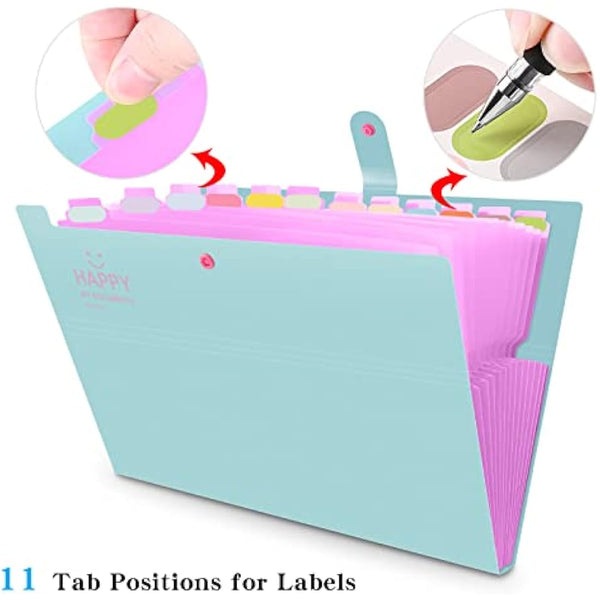 12 Pockets Expanding File Folder, HAISSKY Letter A4 Paper Pockets Accordion Document Organizer[Green & Pink]