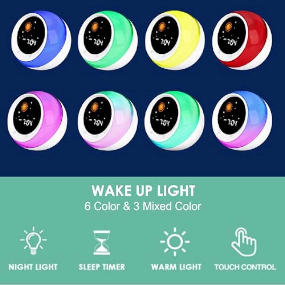 I·CODE Sun & Moon Rise Kids Alarm Clock, Children's Sleep Trainer, Sleep Sound Machine, Wake Up Light & Night Light, Teach Kids Day & Night