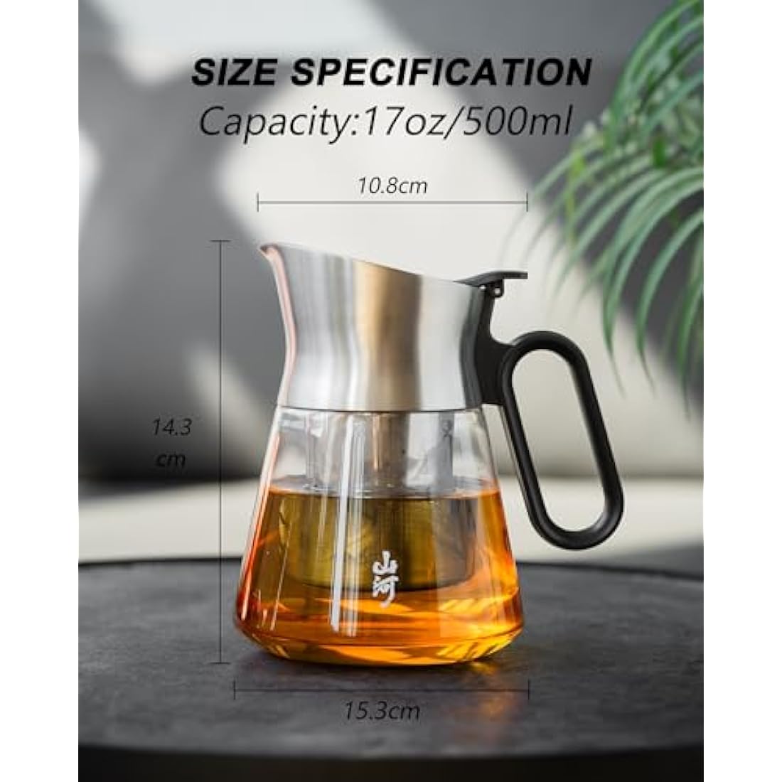 ZENS 500ML Small Glass Teapot with Infuser, Design Loose Leaf Teapot with Stainless Steel Spout for Hot Tea Diffusers, Oval Handle Clear Green Tea Infuser Pot for Loose Tea Lovers Gifts