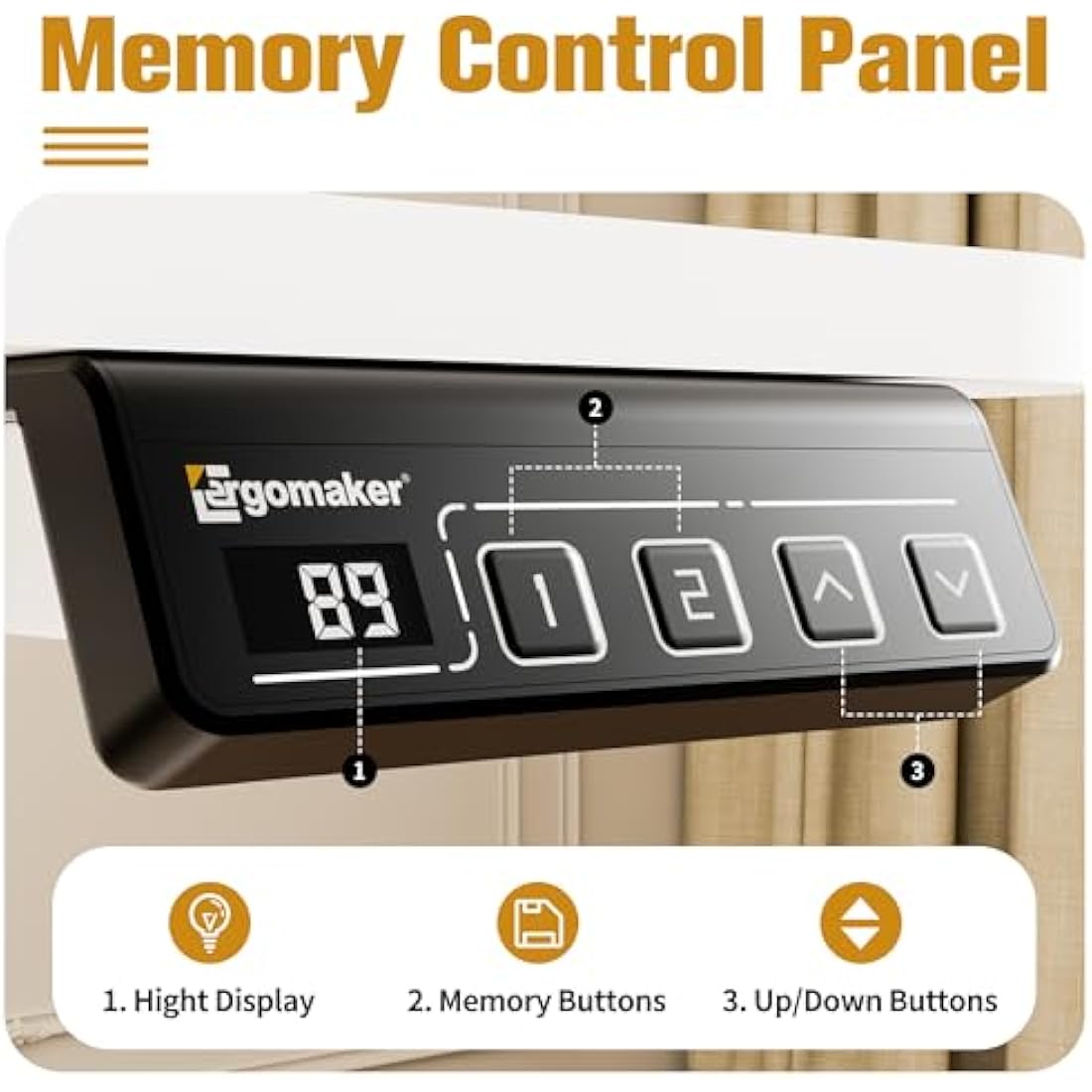 ERGOMAKER Electric Standing Desk 90x60cm, Height Adjustable Sit Stand Desk with Memory Handset Hooks for Home Office (White)