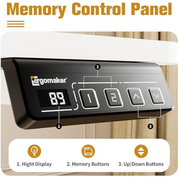 ERGOMAKER Electric Standing Desk 90x60cm, Height Adjustable Sit Stand Desk with Memory Handset Hooks for Home Office (White)