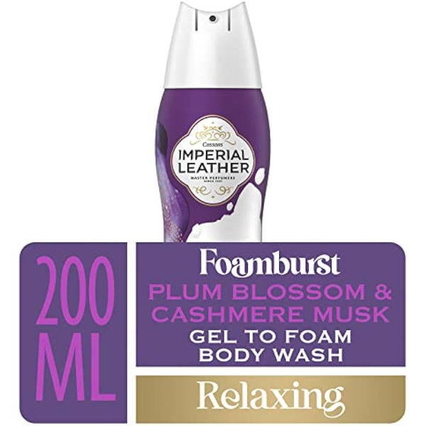 Imperial Leather Foamburst Relaxing Shower Gel, Plum Blossom & Cashmere Musk Body Wash, Luxurious Foam Lather, Gentle Skin Care, Bulk Buy, Pack of 6 x 200ml