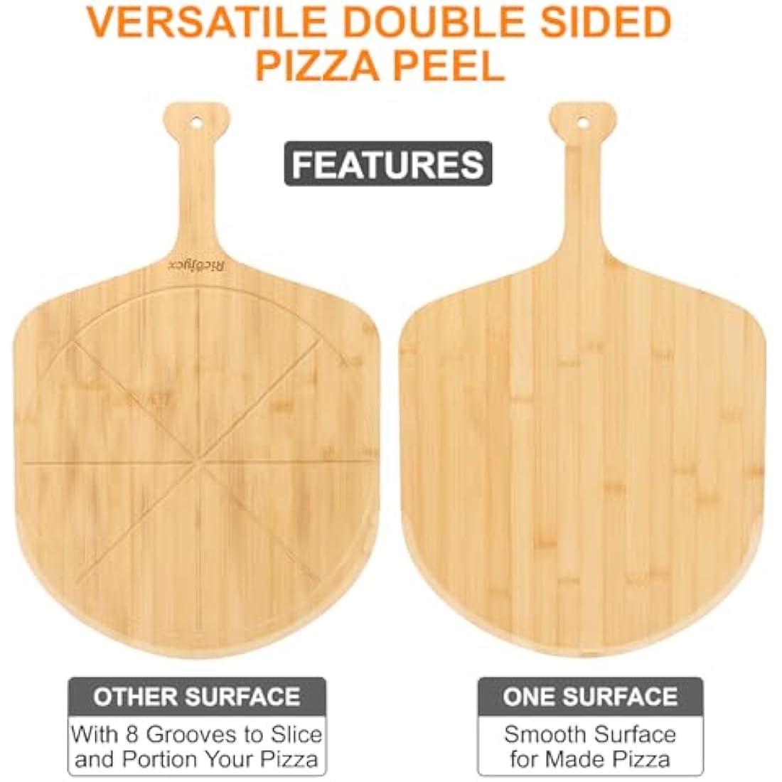 2Pack Pizza Board 14 inch with Grooves, Double-Sided Use Pizza Cutting Board with 8 Slice for Pizza, Bread, Cheese, Vegetable, Fruits