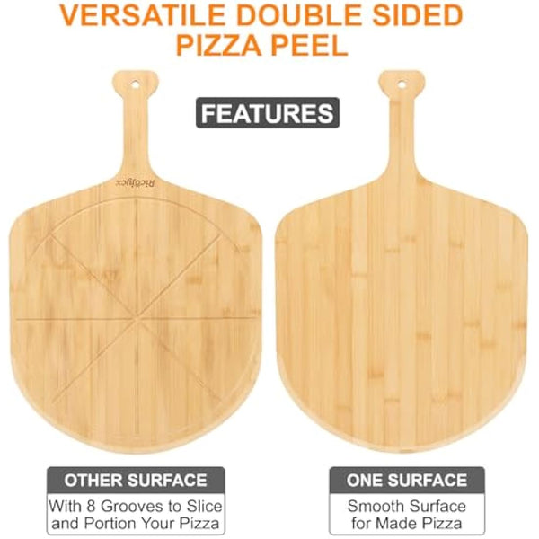2Pack Pizza Board 14 inch with Grooves, Double-Sided Use Pizza Cutting Board with 8 Slice for Pizza, Bread, Cheese, Vegetable, Fruits