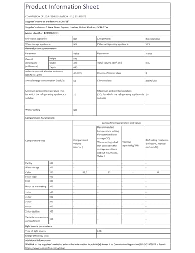 COMFEE' RCZ99BG2(E) Under Counter Beer & Drinks Fridge-93L Capacity,Holds up to 115 Cans, Premium Temperature Performance (2℃ to 15℃), Full Length Low-E Glass, Removable Shelves, LED Light, Low Noise