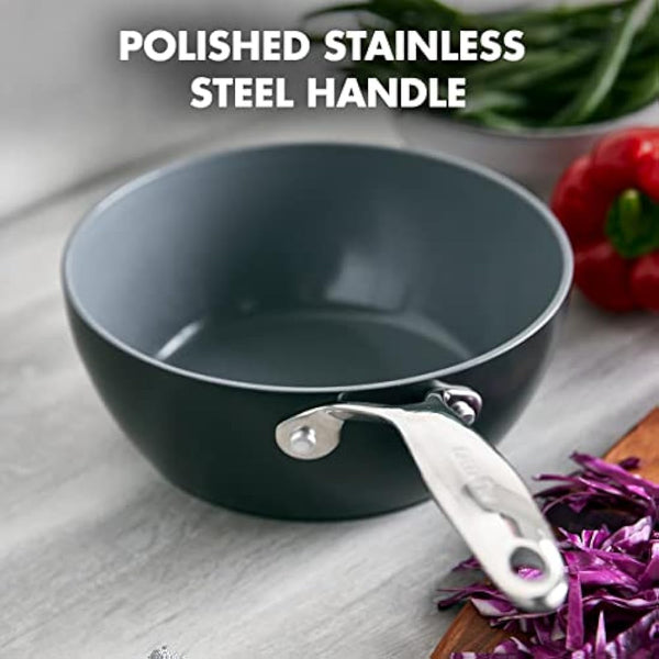 GreenPan Valencia Pro Hard Anodised Healthy Ceramic Non-Stick 20 cm / 2 Litre Chef's Pan, PFAS-Free, Induction, Oven Safe, Grey