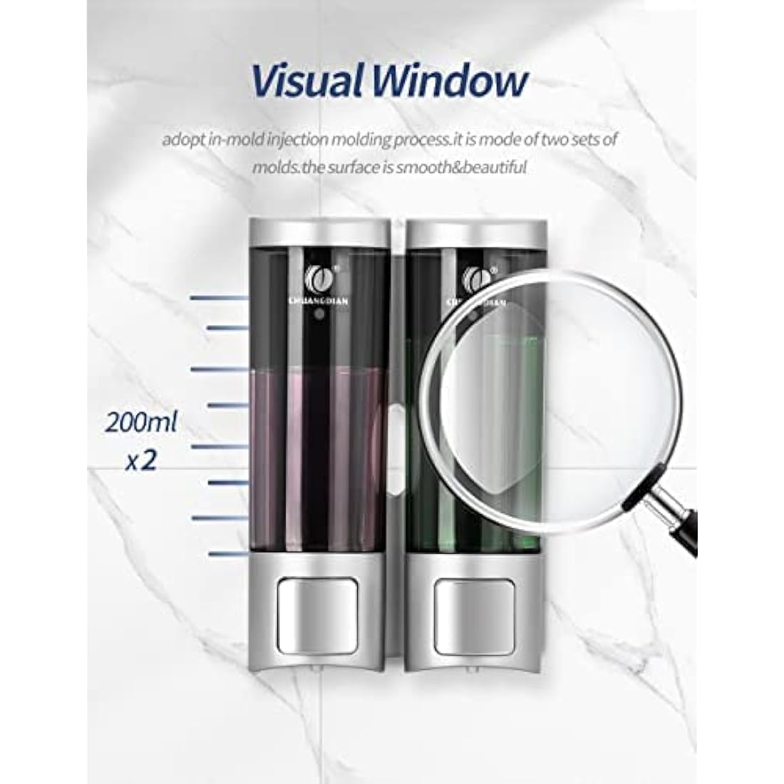 Double 200ML Soap Dispenser Bathroom Wall Mounted Shower Gel Shampoo and Conditioner Dispenser Kitchen Dish Detergent Container Hand Body Wash Liquid Soap Dispenser for Home Hotel Restaurant