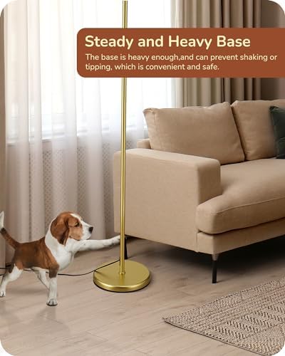 EDISHINE LED Floor Lamp, 63" Standing Lamp with Adjustable Linen Shade, Gold Metal Light Pole, Modern Simple Lamp for Living Room, Bedroom, Office, E27 Socket, 2700K LED Bulb Included
