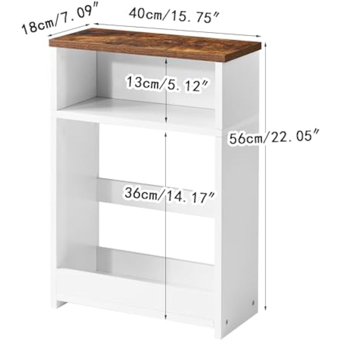 IBUYKE Narrow Side Table with Storage Shelf, 3 Tier Slim End Table for Small Spaces, Wood Small Nightstand with Magazine Rack for Living Room, Bedroom, Sofa, Space Saving, White WST006W