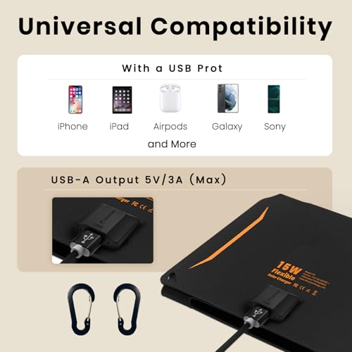 FlexSolar 20W Portable Solar Panel Charger for Camping, USB-A QC3.0 USB-C Waterproof Foldable Solar Panel for Mobile Phones Laptop Cellphones Power Bank Outdoor Hiking Fishing
