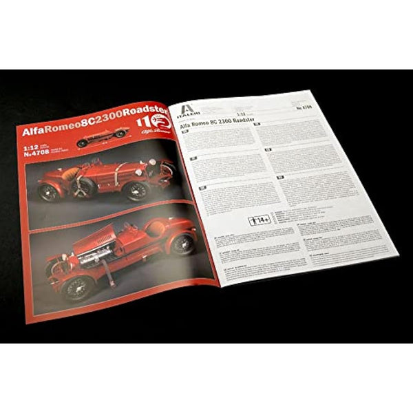 Italeri 4708S Alfa Romeo 1:12 8C/2300 1931-33 Building, Stand Model Making, Crafts, Hobby, Gluing, Plastic Kit, red, Mittel