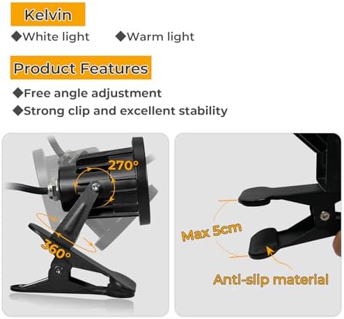 Milpoel COB LED Clip on Spot Lights, 7W, 3M Cord, IP65 Waterproof, for Indoor/Outdoor Pathway, Deck, Lawn, Patio, Walkway, Billboard (Warm Light, 2 Pack)