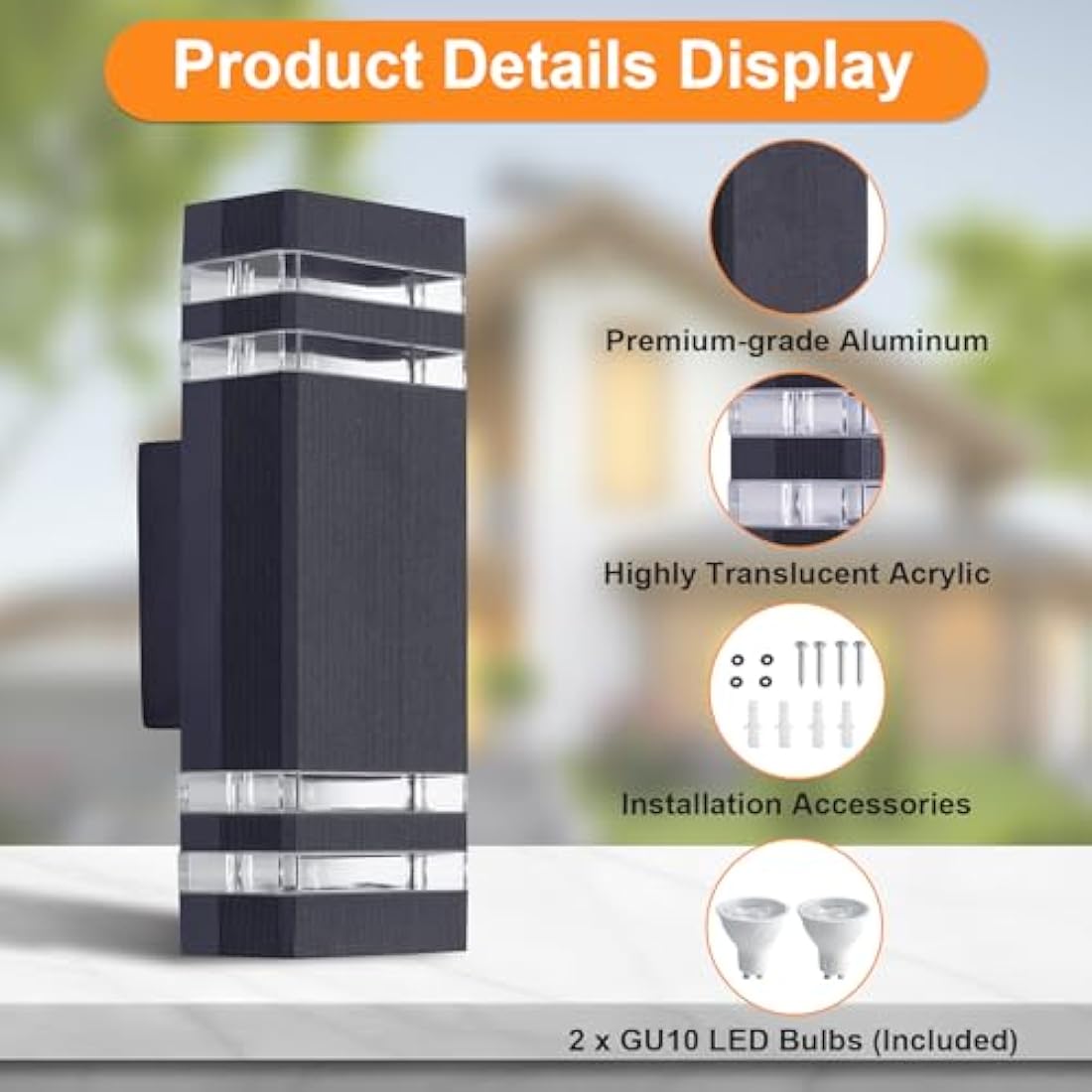 CELAVY Outdoor Wall Lights Mains Powered Outside Up Down Lights, IP65 Waterproof LED Porch Front Door Light, Square GU10 External Modern Lighting Exterior Sconce Lamp for House, Anthracite Grey