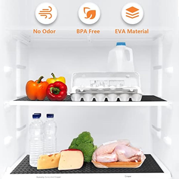 Shelf Liners for Kitchen Cabinets & Refrigerator - Waterproof & Oil-Proof Non-Slip Drawer Mats - EVA Material Non-Adhesive - Black - 17.5 x 393.7 Inches