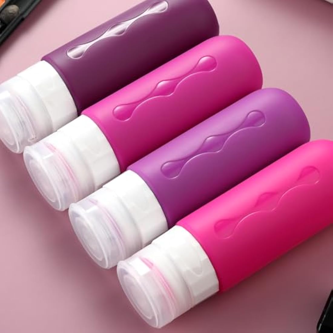 Gemice Portable Travel Bottle, 4 Pack Silicone Travel Containers Set LeakProof Refillable Squeezable for Lotion Liquid Shampoos, Soap and Toiletries (90ml)