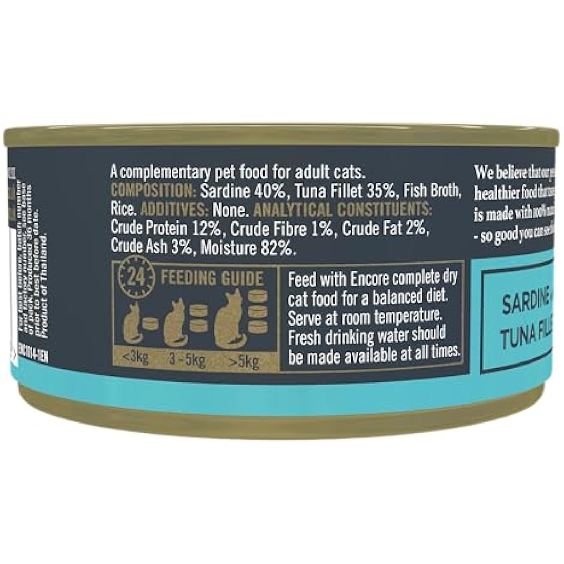Encore 100 Percent Natural Wet Cat Food, Sardines with Tuna in Broth, 70g Tin (Pack of 16 Tins)