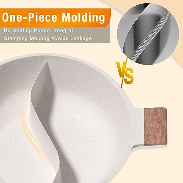 DEZIN 5-QT Double-flavor Shabu Pot with Divider, Dual Sided Nonstick 12 Inch Divided Hotpot for Induction Cooktop, Gas Stove & Hot Burner, Soup Ladle Included