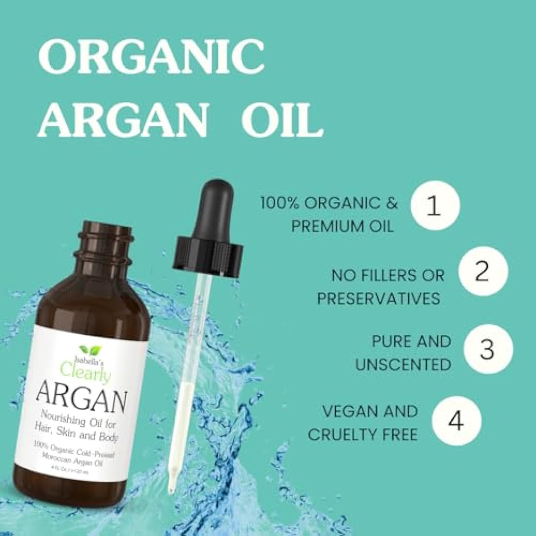 Isabella's Clearly Organic Moroccan Argan Oil for Hair, Skin, Nails | 100% Pure, Cold Pressed, Virgin, Unrefined Oil from Morocco | Eco Glass Bottle (Bulk 120ml)