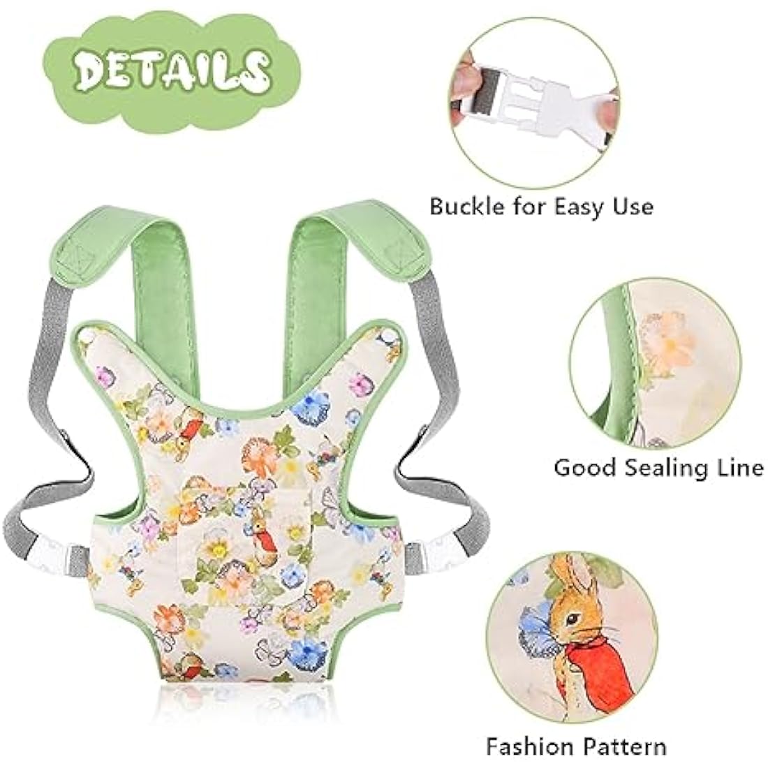 Aolso Baby Doll Carrier, Doll Carrier Soft Cotton, Front and Back Carrying with Adjustable Straps for Baby, 14" to 18" Doll Carrier Seat for Baby Born, Carrier Doll Accessories for Kids (Green)