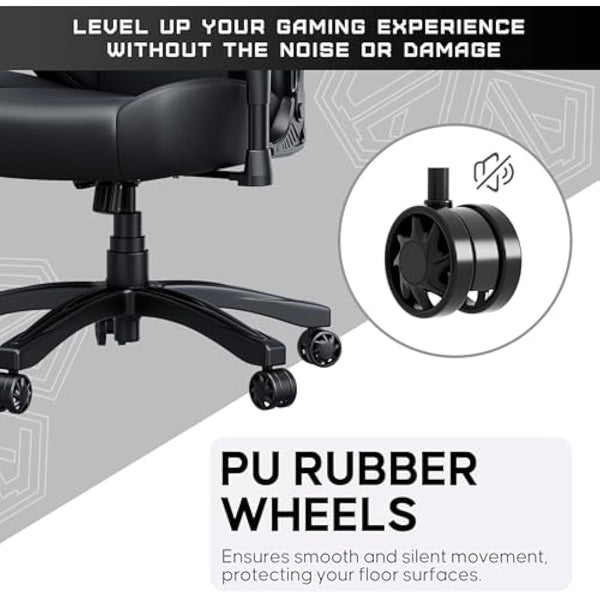 Anda Seat Luna Large Gaming Chair for Adults - Ergonomic Reclining Video Game Chairs, PVC Leather Computer Home Office Chair, Heavy Duty Neck & Back Lumbar Support - Black Folding Recliner Seat