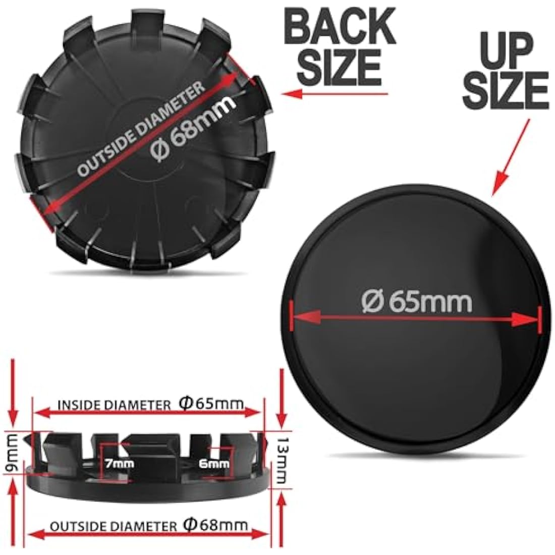 Biomar Labs 4 x 68mm Wheel Centre Alloy Hub Center Caps Compatible with BMW 36136783536 Hubcaps Red Black Skull CB 36