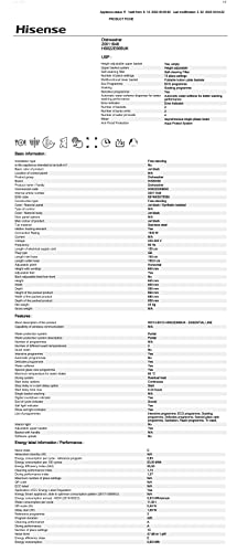 Hisense HS622E90WUK Freestanding Standard Dishwasher 85cm High - E Rated, White, 24 x 23 x 33 inches (L x W x H) [Energy Class E]