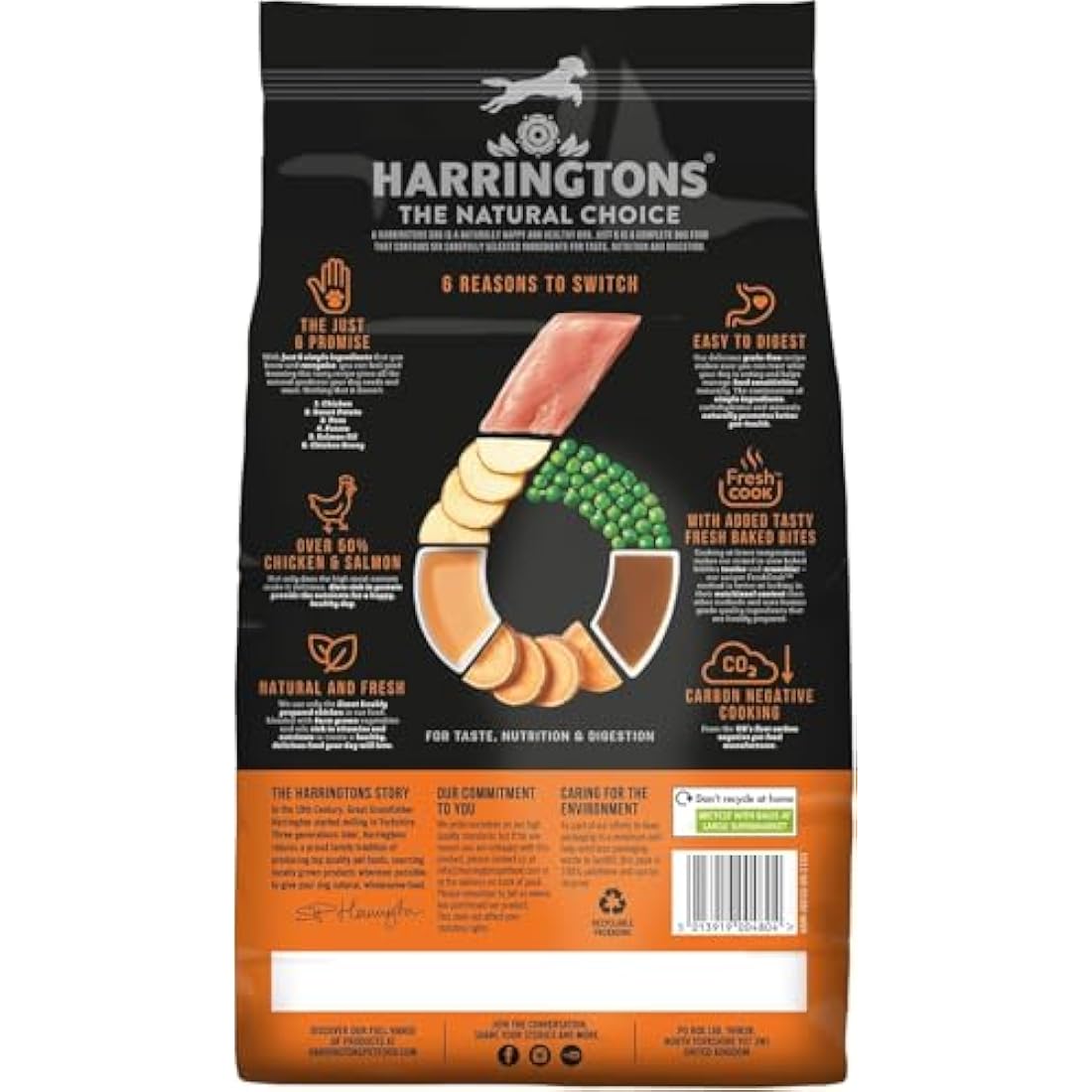Harringtons Just 6 Complete Grain Free Hypoallergenic Chicken & Veg Dry Adult Dog Food 2kg (Pack of 4) - With Added Fresh Baked Bites