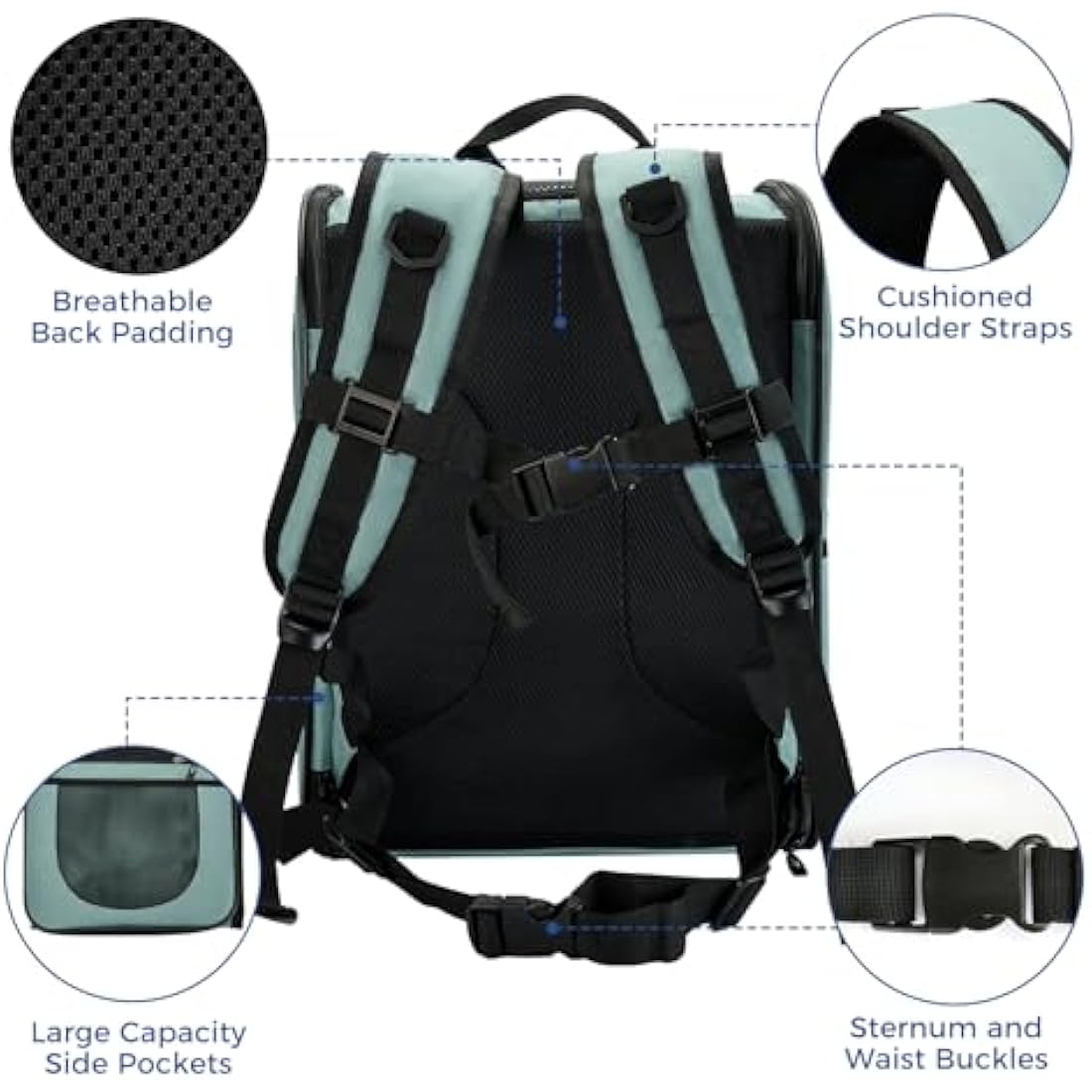 APOLLO WALKER Pet Carrier Backpack for Small Cats and Dogs, Puppies, Two-Sided Entry, Safety Features and Cushion Back Support for Travel, Hiking, Outdoor Use (Blue)