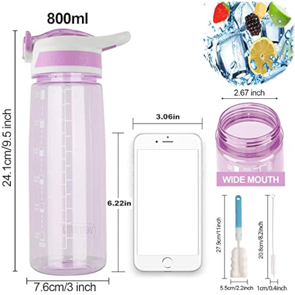 VENNERLI Water Bottle with Straw and Time Marking, Sports Water Bottle BPA Free Leak Proof Dishwasher Safe Reusable Tritan Drinks Bottle Durable Motivational for Adults Outdoor 800ml