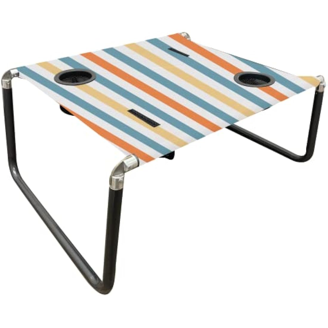 Neso Portable Beach Table with Cup Holders, Cell Phone Pockets, Lightweight for Picnics and Parks (Vintage Stripes)