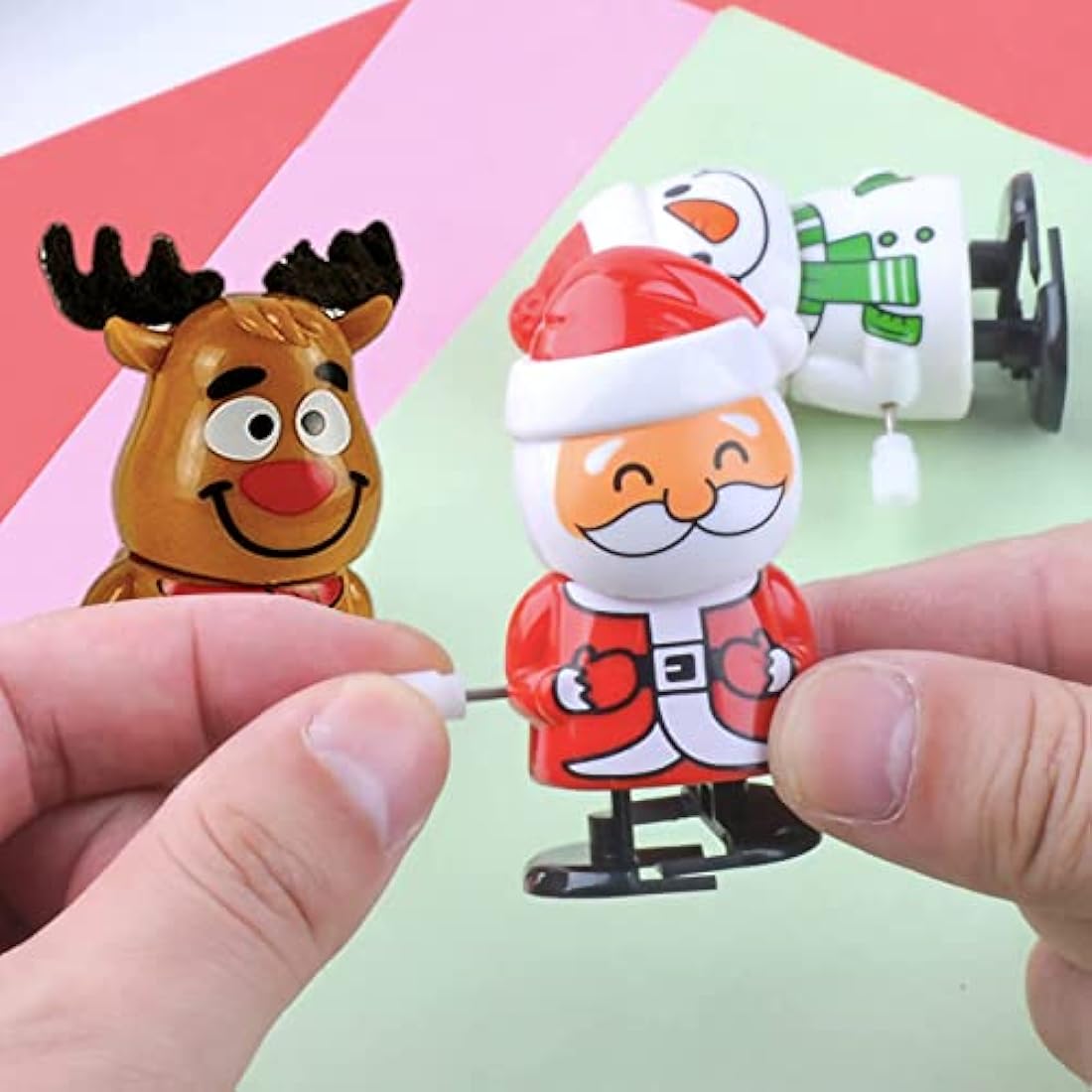 Christmas Cracker Gift Fillers - 5Pack Wind Up Racing Toys, Shake Head Walking Clockwork Spring Jumping Toys for Kids' Stocking & Party Bag