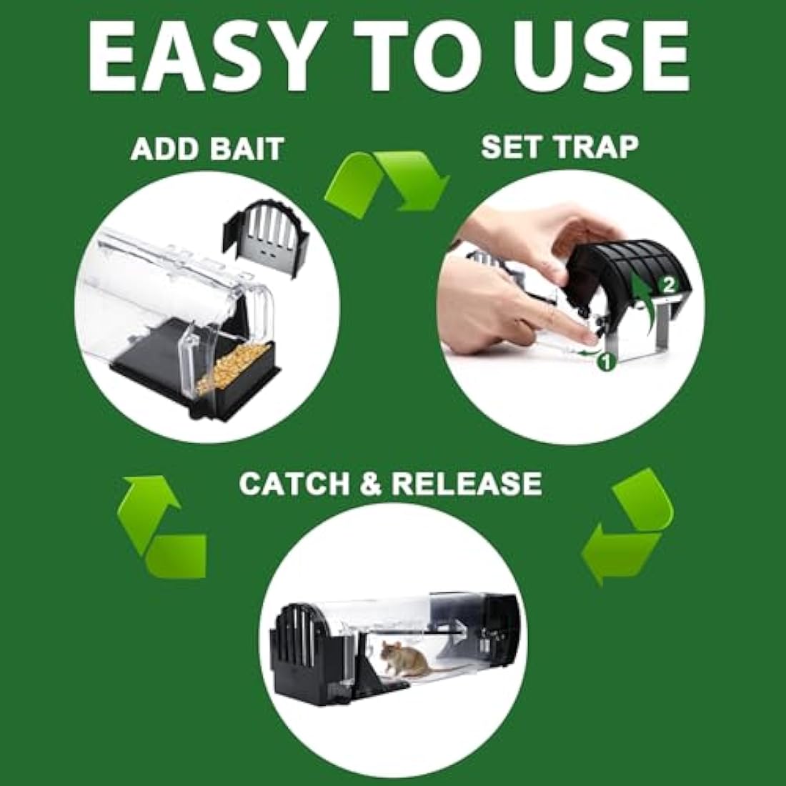 EGOFLYYA 2 Pack Humane Mouse Traps for Indoors & Outdoors, Easy to Use, No Touch Release, Improved Highly Sensitive, Effective Quick Rodent Catcher Comes with 2 Cleaning Brushs and Instruction Manual