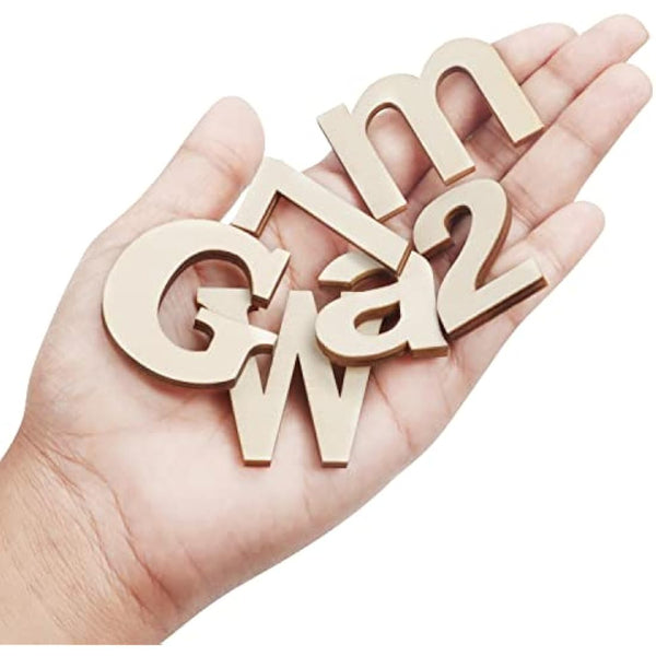 HANDI STITCH 124 Pieces Unfinished Wooden Letters & Numbers - 52 Capital & 52 Lowercase (A-Z) Alphabet Letters - 20 (0-9) Numbers - DIY Wood Pieces for Learning, Decor & Crafts