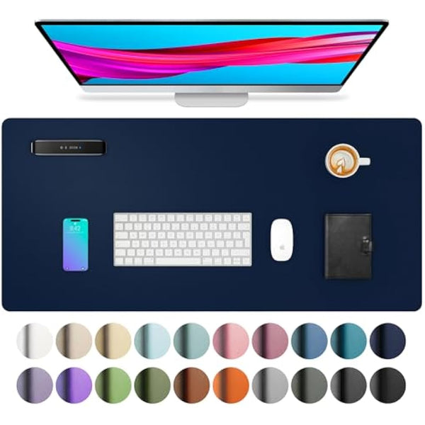 Leather Desk Pad Protector,Mouse Mat,Office Desk Mat,Non-Slip PU Leather Desk Blotter,Laptop Desk Pad,Waterproof Desk Writing Pad for Office and Home (80cm x 40cm, Dark Blue)