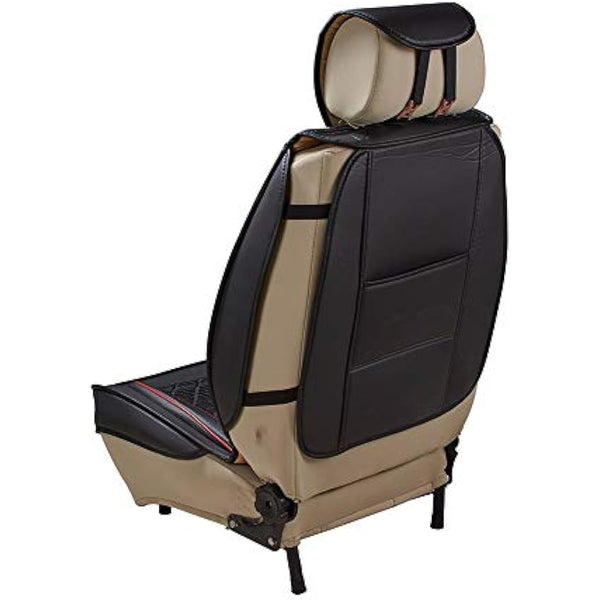 JSCARLIFE PU Leather Auto Car Seat Covers Universal Car Seat Cover Cushion Back Support Waist Massage (Black)