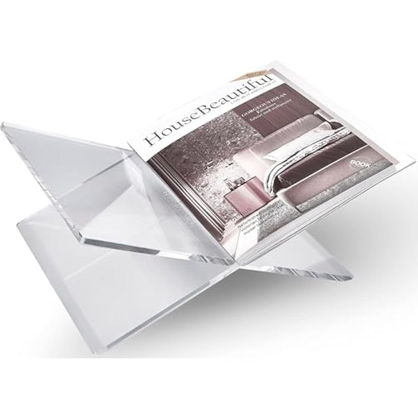 Honygebia Clear Acrylic Book Stands - Cross Frame Acrylic Book Holder, Open Bookstand for Display and Reading, Suitable for Art, Bible, Cookbook, Easel, Magazine, Recipe, Textbooks - 32 x 24 x 14cm