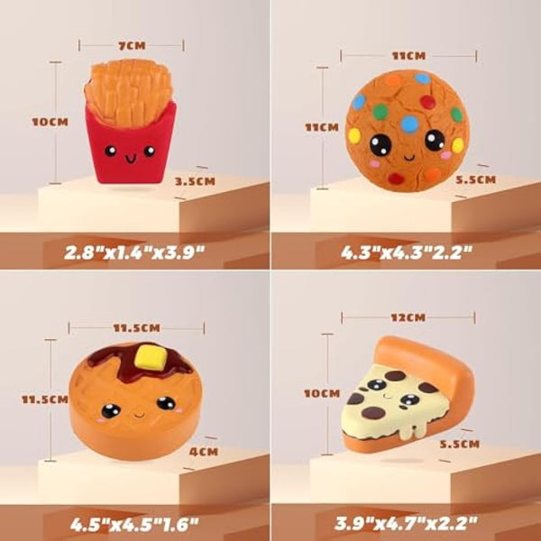 Anboor Squishies 4 Pcs French Fries,Cake,Cookie,Pizaa Slow Rising Super Soft Scented Kawaii Squeeze Squishy Food Pack Toys Stress Relief Gift Collection