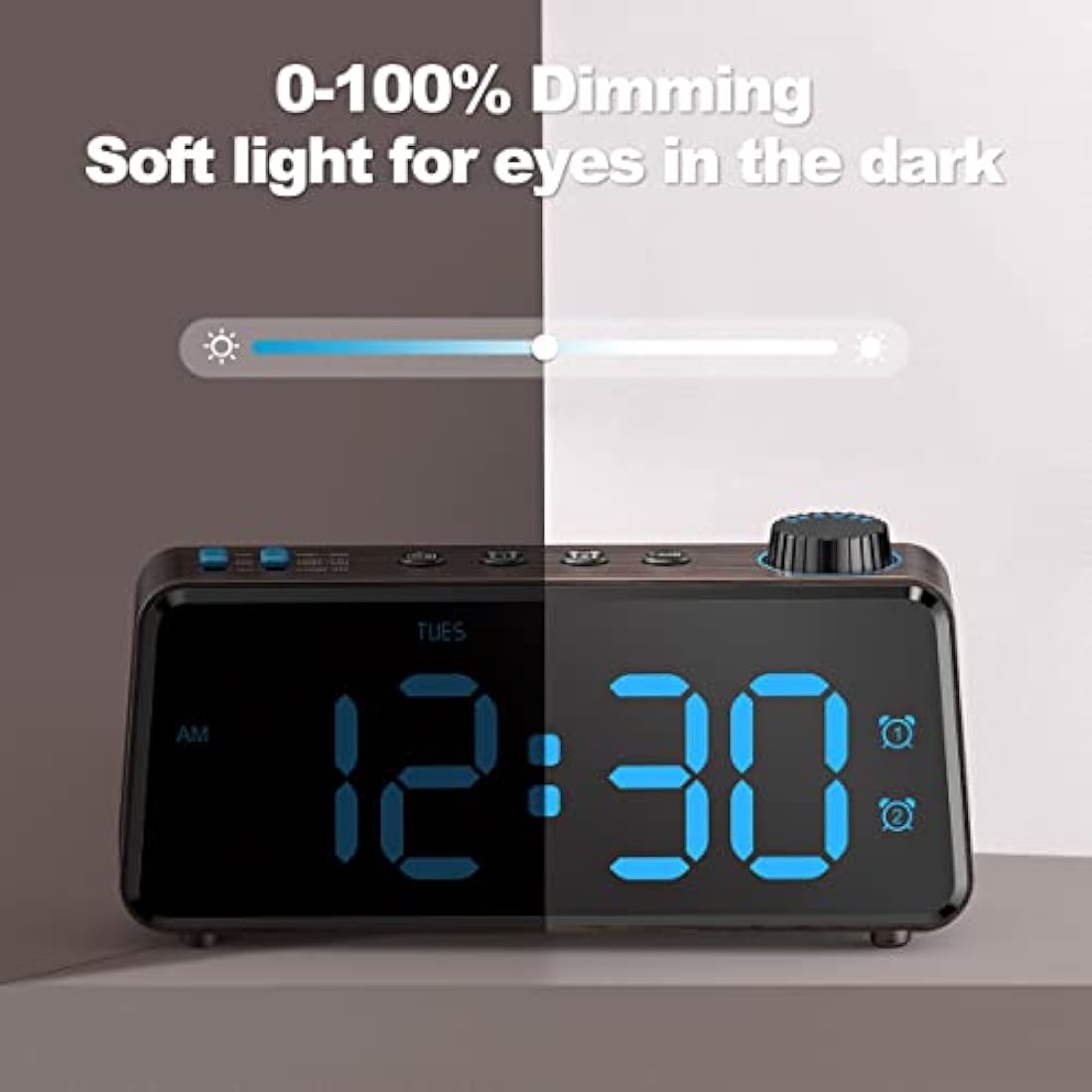 ANJANK Bedside Radio Alarm Clock - 0-100% Dimmer, Dual Alarm with Weekday or Weekend Mode, USB Charger, Easy to Set, Mains Power with Battery Backup, Large Display Easy to Read Across The Room