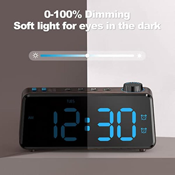 ANJANK Bedside Radio Alarm Clock - 0-100% Dimmer, Dual Alarm with Weekday or Weekend Mode, USB Charger, Easy to Set, Mains Power with Battery Backup, Large Display Easy to Read Across The Room