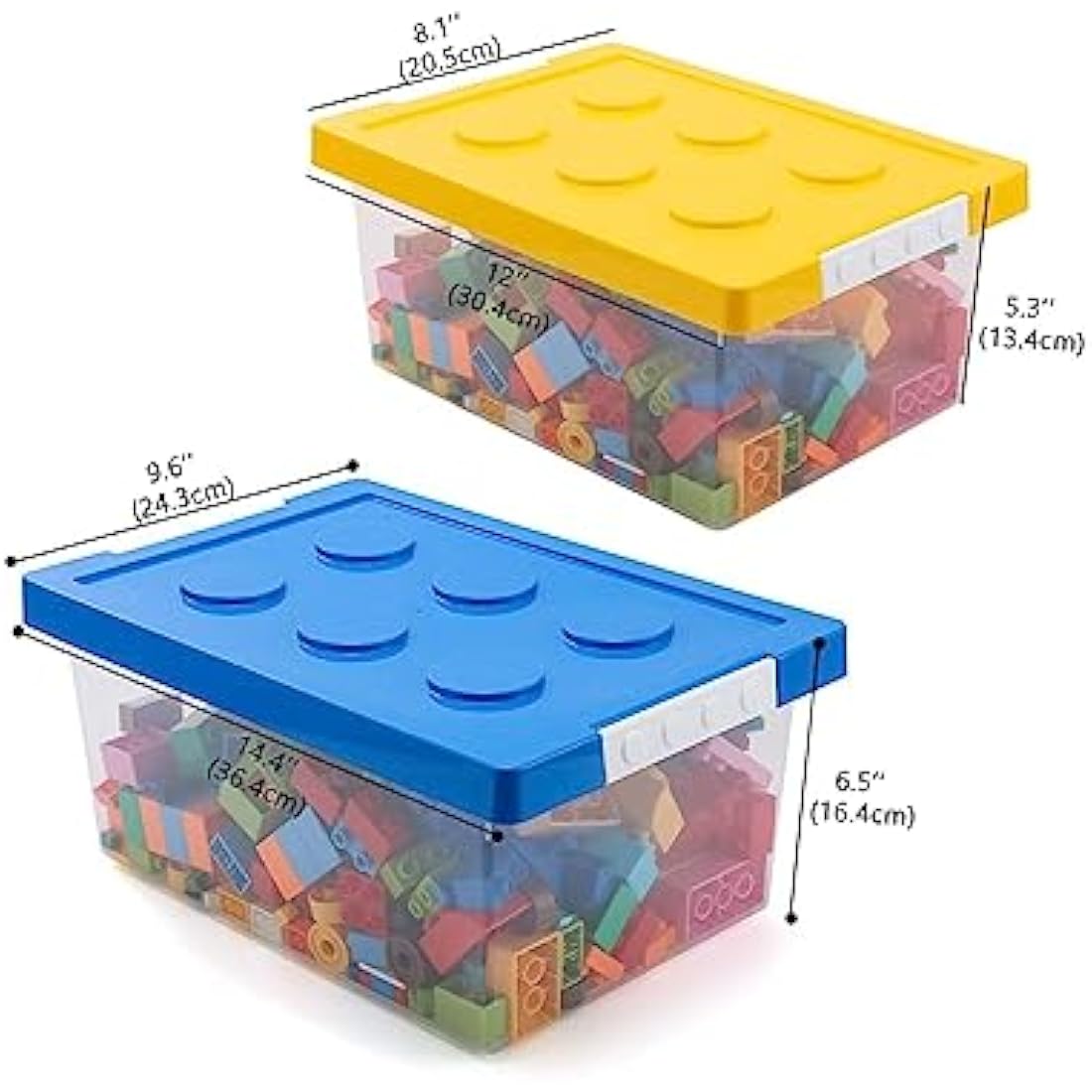 Greentainer Toy Storage Organizer Bins with Lid - Stackable Plastic Box Set of 2, Kids Chests Compatible Building Baseplate and Lid, Container for Bricks & Toys, Blue