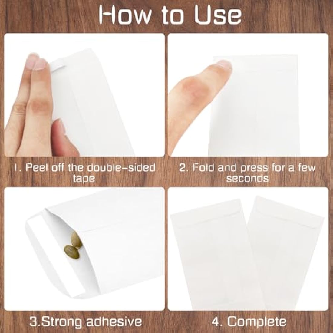 100Pcs Small White Envelopes, Self-Adhesive Seed Envelopes Seed Packets Kraft Paper Coin Envelopes Money Envelopes for Wages, Seeds, Coins, Beads or Stamps(10x6cm/3.9x2.4inch)