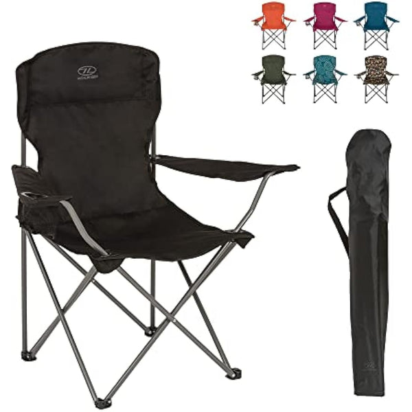 Highlander Camping Chair - Compact & Lightweight Folding Chair, 2.2kg, Portable Chair for Outdoors, Durable Steel Frame Arm Chair with Cup Holder