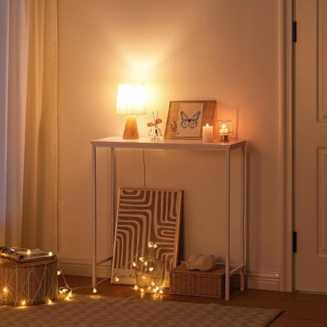 HOOBRO Console Table, Slim Console Table for Hallway, Metal Frame, Compact Display Table, Sofa Table for Small Spaces, Entryway, Living Room, Sturdy, Metal Frame, White EWW75XG01