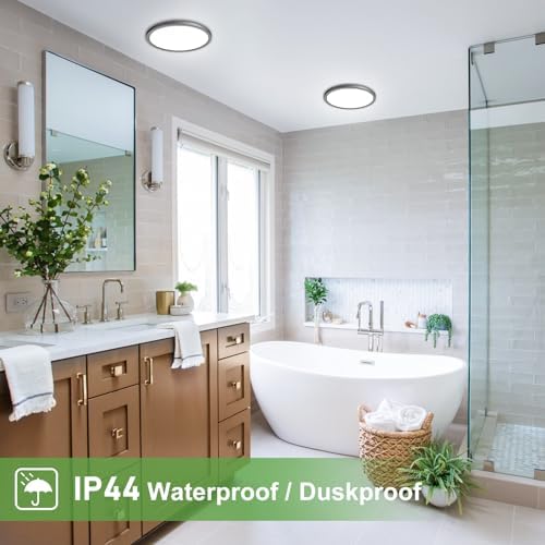 zemty [4 Pack 15W 1800LM LED Ceiling Light, Bathroom Lights Ceiling 3000K/4000K/6500K, 18cm IP44 Waterproof Ultra Thin Round Black Flush Ceiling Light for Living Room,Bedroom,Kitchen,Toilet