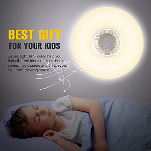 Horevo 24W Rainbow LED Ceiling Light with Remote Control, Music Bluetooth Speaker, APP Control, 40cm 2000LM Warm/Cold White, Modern RGB Dimmable