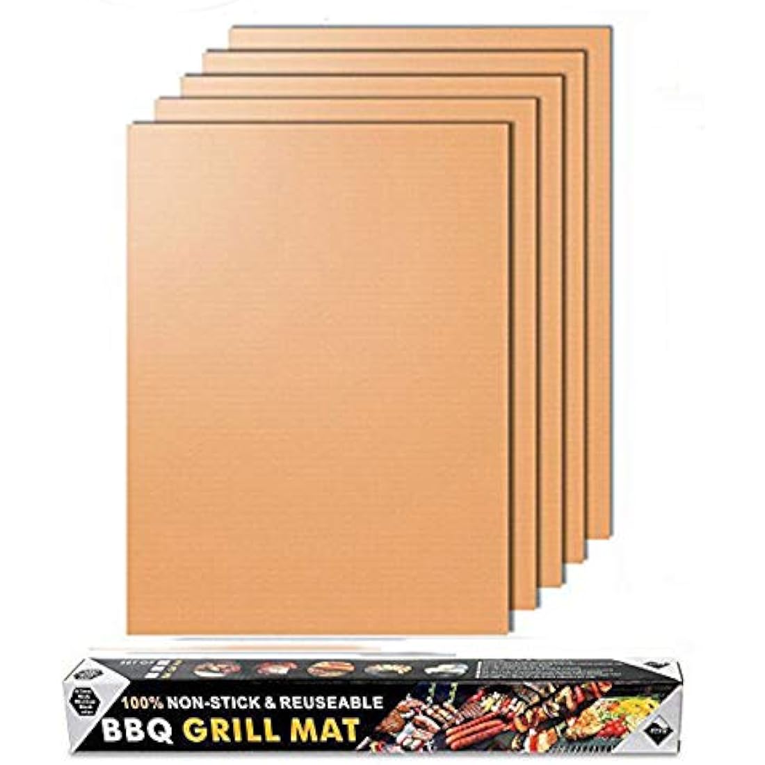 JOKBEN Copper Grill Mat, 5-Pack Heavy Duty Magic BBQ Grill Mats Non Stick, Reusable, and Easy to Clean Barbecue Grilling Accessories for Gas, Electric, and Charcoal Grilling (Grill Mats)
