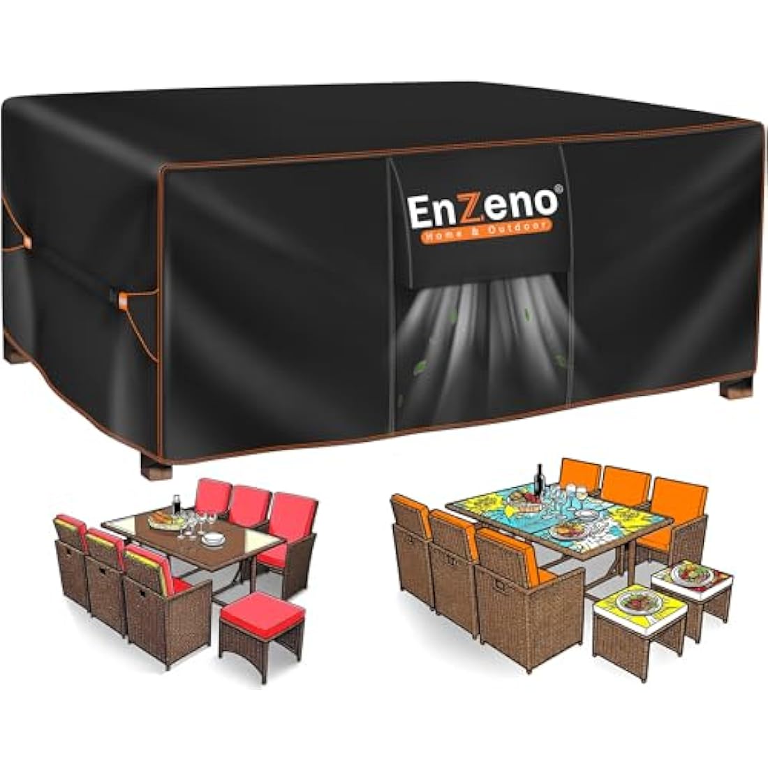 Enzeno Garden Furniture Covers，180X120X74cm Waterproof，420D Heavy Duty Oxford Fabric Outdoor Patio Table Cover with Air Vent for Chair and Table Cover