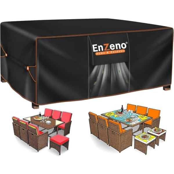 Enzeno Garden Furniture Covers，180X120X74cm Waterproof，420D Heavy Duty Oxford Fabric Outdoor Patio Table Cover with Air Vent for Chair and Table Cover